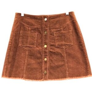 Mittoshop Corduroy Mini Skirt Large‎ Rust Brown Raw Hem Buttons Retro Western